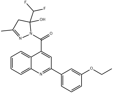 [5-(difluoromethyl)-5-hydroxy-3-methyl-4H-pyrazol-1-yl]-[2-(3-ethoxyphenyl)quinolin-4-yl]methanone Struktur