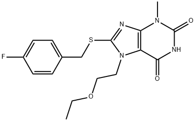 7-(2-ethoxyethyl)-8-[(4-fluorophenyl)methylsulfanyl]-3-methylpurine-2,6-dione Struktur