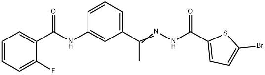 5-bromo-N-[(E)-1-[3-[(2-fluorobenzoyl)amino]phenyl]ethylideneamino]thiophene-2-carboxamide Struktur