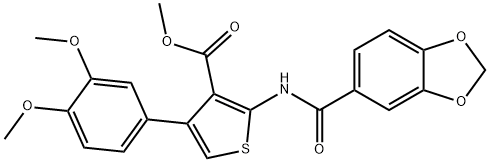 methyl 2-(1,3-benzodioxole-5-carbonylamino)-4-(3,4-dimethoxyphenyl)thiophene-3-carboxylate Struktur