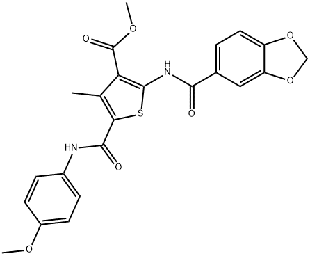 methyl 2-(1,3-benzodioxole-5-carbonylamino)-5-[(4-methoxyphenyl)carbamoyl]-4-methylthiophene-3-carboxylate Struktur