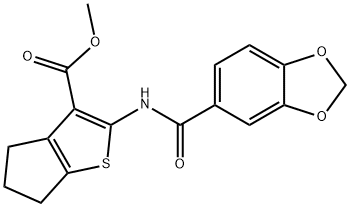 methyl 2-(1,3-benzodioxole-5-carbonylamino)-5,6-dihydro-4H-cyclopenta[b]thiophene-3-carboxylate Struktur