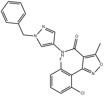 N-(1-benzylpyrazol-4-yl)-3-(2-chloro-6-fluorophenyl)-5-methyl-1,2-oxazole-4-carboxamide Struktur