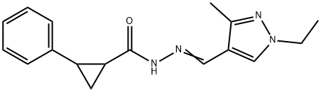 N-[(E)-(1-ethyl-3-methylpyrazol-4-yl)methylideneamino]-2-phenylcyclopropane-1-carboxamide Struktur