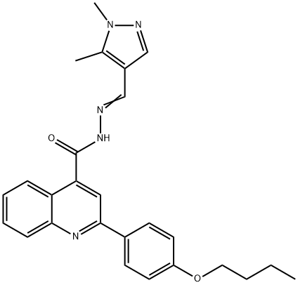 2-(4-butoxyphenyl)-N-[(E)-(1,5-dimethylpyrazol-4-yl)methylideneamino]quinoline-4-carboxamide Struktur