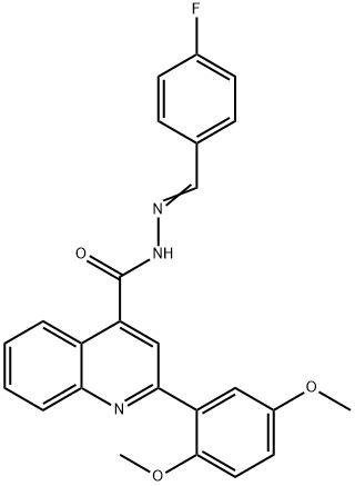 2-(2,5-dimethoxyphenyl)-N-[(E)-(4-fluorophenyl)methylideneamino]quinoline-4-carboxamide Struktur