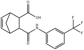 2-[[3-(trifluoromethyl)phenyl]carbamoyl]bicyclo[2.2.1]hept-5-ene-3-carboxylic acid Struktur