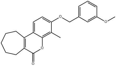 3-[(3-methoxyphenyl)methoxy]-4-methyl-8,9,10,11-tetrahydro-7H-cyclohepta[c]chromen-6-one Struktur