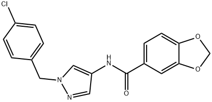 N-[1-[(4-chlorophenyl)methyl]pyrazol-4-yl]-1,3-benzodioxole-5-carboxamide Struktur