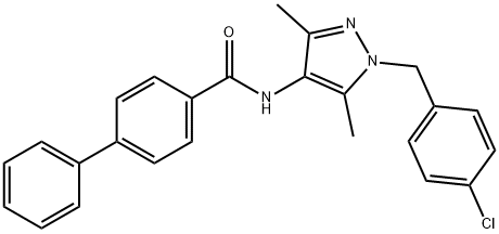 N-[1-[(4-chlorophenyl)methyl]-3,5-dimethylpyrazol-4-yl]-4-phenylbenzamide Struktur