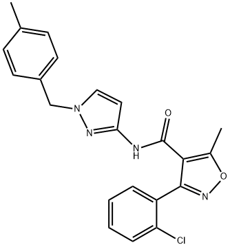 3-(2-chlorophenyl)-5-methyl-N-[1-[(4-methylphenyl)methyl]pyrazol-3-yl]-1,2-oxazole-4-carboxamide Struktur