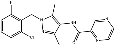 N-[1-[(2-chloro-6-fluorophenyl)methyl]-3,5-dimethylpyrazol-4-yl]pyrazine-2-carboxamide Struktur