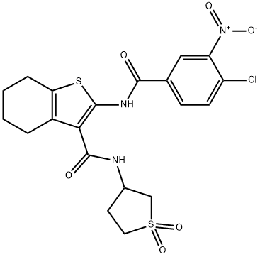 2-[(4-chloro-3-nitrobenzoyl)amino]-N-(1,1-dioxothiolan-3-yl)-4,5,6,7-tetrahydro-1-benzothiophene-3-carboxamide Struktur