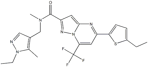 N-[(1-ethyl-5-methylpyrazol-4-yl)methyl]-5-(5-ethylthiophen-2-yl)-N-methyl-7-(trifluoromethyl)pyrazolo[1,5-a]pyrimidine-2-carboxamide Struktur