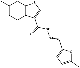 6-methyl-N-[(E)-(5-methylfuran-2-yl)methylideneamino]-4,5,6,7-tetrahydro-1-benzothiophene-3-carboxamide Struktur