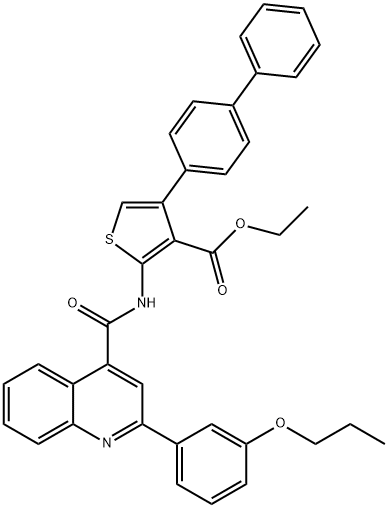 ethyl 4-(4-phenylphenyl)-2-[[2-(3-propoxyphenyl)quinoline-4-carbonyl]amino]thiophene-3-carboxylate Struktur