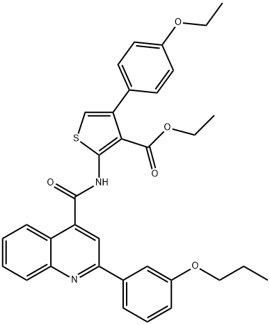 ethyl 4-(4-ethoxyphenyl)-2-[[2-(3-propoxyphenyl)quinoline-4-carbonyl]amino]thiophene-3-carboxylate Struktur