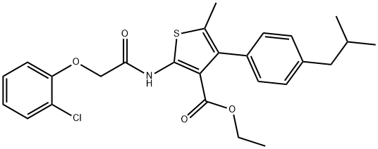 ethyl 2-[[2-(2-chlorophenoxy)acetyl]amino]-5-methyl-4-[4-(2-methylpropyl)phenyl]thiophene-3-carboxylate Struktur