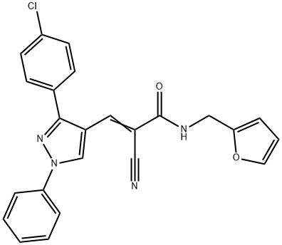 (Z)-3-[3-(4-chlorophenyl)-1-phenylpyrazol-4-yl]-2-cyano-N-(furan-2-ylmethyl)prop-2-enamide Struktur