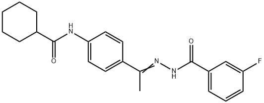 N-[(Z)-1-[4-(cyclohexanecarbonylamino)phenyl]ethylideneamino]-3-fluorobenzamide Struktur