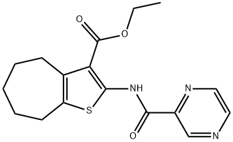 ethyl 2-(pyrazine-2-carbonylamino)-5,6,7,8-tetrahydro-4H-cyclohepta[b]thiophene-3-carboxylate Struktur