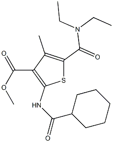 methyl 2-(cyclohexanecarbonylamino)-5-(diethylcarbamoyl)-4-methylthiophene-3-carboxylate Struktur