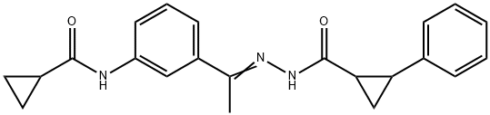 N-[(Z)-1-[3-(cyclopropanecarbonylamino)phenyl]ethylideneamino]-2-phenylcyclopropane-1-carboxamide Struktur