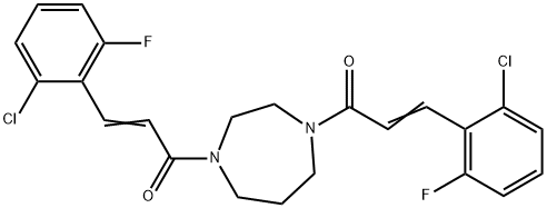 (E)-3-(2-chloro-6-fluorophenyl)-1-[4-[(E)-3-(2-chloro-6-fluorophenyl)prop-2-enoyl]-1,4-diazepan-1-yl]prop-2-en-1-one Struktur