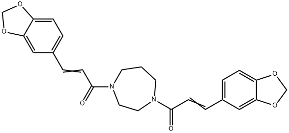 (E)-3-(1,3-benzodioxol-5-yl)-1-[4-[(E)-3-(1,3-benzodioxol-5-yl)prop-2-enoyl]-1,4-diazepan-1-yl]prop-2-en-1-one Struktur