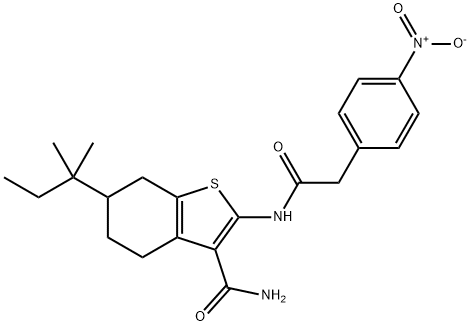 6-(2-methylbutan-2-yl)-2-[[2-(4-nitrophenyl)acetyl]amino]-4,5,6,7-tetrahydro-1-benzothiophene-3-carboxamide Struktur