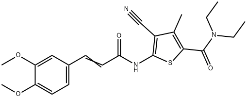 4-cyano-5-[[(E)-3-(3,4-dimethoxyphenyl)prop-2-enoyl]amino]-N,N-diethyl-3-methylthiophene-2-carboxamide Struktur