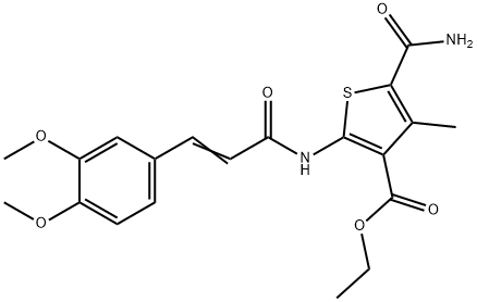 ethyl 5-carbamoyl-2-[[(E)-3-(3,4-dimethoxyphenyl)prop-2-enoyl]amino]-4-methylthiophene-3-carboxylate Struktur