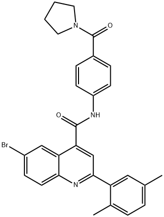 6-bromo-2-(2,5-dimethylphenyl)-N-[4-(pyrrolidine-1-carbonyl)phenyl]quinoline-4-carboxamide Struktur