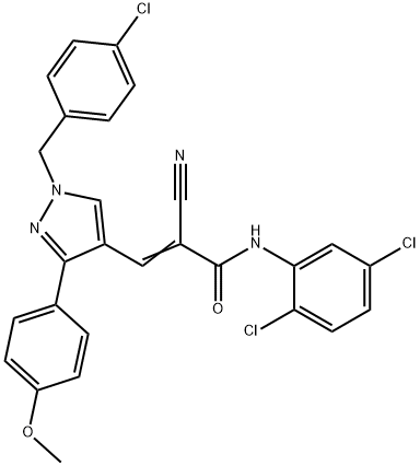 (E)-3-[1-[(4-chlorophenyl)methyl]-3-(4-methoxyphenyl)pyrazol-4-yl]-2-cyano-N-(2,5-dichlorophenyl)prop-2-enamide Struktur