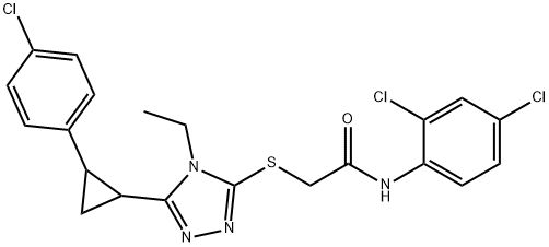 2-[[5-[2-(4-chlorophenyl)cyclopropyl]-4-ethyl-1,2,4-triazol-3-yl]sulfanyl]-N-(2,4-dichlorophenyl)acetamide Struktur