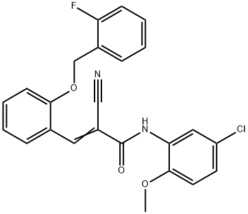 (E)-N-(5-chloro-2-methoxyphenyl)-2-cyano-3-[2-[(2-fluorophenyl)methoxy]phenyl]prop-2-enamide Struktur