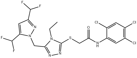 2-[[5-[[3,5-bis(difluoromethyl)pyrazol-1-yl]methyl]-4-ethyl-1,2,4-triazol-3-yl]sulfanyl]-N-(2,4,5-trichlorophenyl)acetamide Struktur