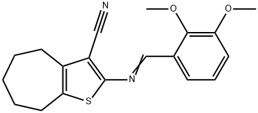 2-[(E)-(2,3-dimethoxyphenyl)methylideneamino]-5,6,7,8-tetrahydro-4H-cyclohepta[b]thiophene-3-carbonitrile Struktur