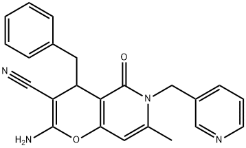 2-amino-4-benzyl-7-methyl-5-oxo-6-(pyridin-3-ylmethyl)-4H-pyrano[3,2-c]pyridine-3-carbonitrile Struktur