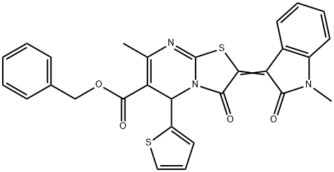 benzyl (2Z)-7-methyl-2-(1-methyl-2-oxoindol-3-ylidene)-3-oxo-5-thiophen-2-yl-5H-[1,3]thiazolo[3,2-a]pyrimidine-6-carboxylate Struktur