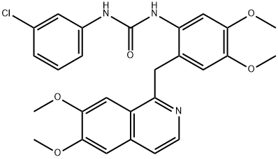 1-(3-chlorophenyl)-3-[2-[(6,7-dimethoxyisoquinolin-1-yl)methyl]-4,5-dimethoxyphenyl]urea Struktur