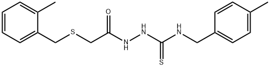 1-[(4-methylphenyl)methyl]-3-[[2-[(2-methylphenyl)methylsulfanyl]acetyl]amino]thiourea Struktur