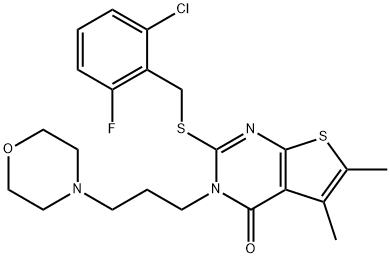 2-[(2-chloro-6-fluorophenyl)methylsulfanyl]-5,6-dimethyl-3-(3-morpholin-4-ylpropyl)thieno[2,3-d]pyrimidin-4-one Struktur