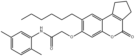 N-(2,5-dimethylphenyl)-2-[(8-hexyl-4-oxo-2,3-dihydro-1H-cyclopenta[c]chromen-7-yl)oxy]acetamide Struktur