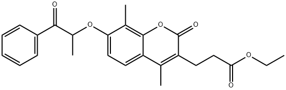 ethyl 3-[4,8-dimethyl-2-oxo-7-(1-oxo-1-phenylpropan-2-yl)oxychromen-3-yl]propanoate Struktur