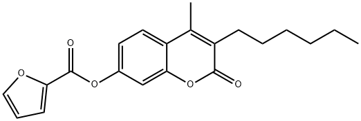 (3-hexyl-4-methyl-2-oxochromen-7-yl) furan-2-carboxylate Struktur