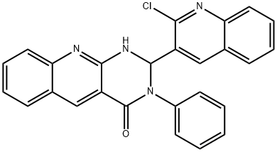 2-(2-chloroquinolin-3-yl)-3-phenyl-1,2-dihydropyrimido[4,5-b]quinolin-4-one Struktur