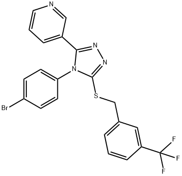 3-[4-(4-bromophenyl)-5-[[3-(trifluoromethyl)phenyl]methylsulfanyl]-1,2,4-triazol-3-yl]pyridine Struktur