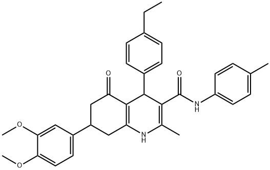 7-(3,4-dimethoxyphenyl)-4-(4-ethylphenyl)-2-methyl-N-(4-methylphenyl)-5-oxo-4,6,7,8-tetrahydro-1H-quinoline-3-carboxamide Struktur