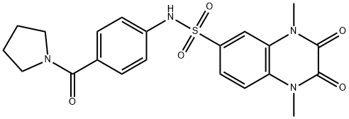 1,4-dimethyl-2,3-dioxo-N-[4-(pyrrolidine-1-carbonyl)phenyl]quinoxaline-6-sulfonamide Struktur